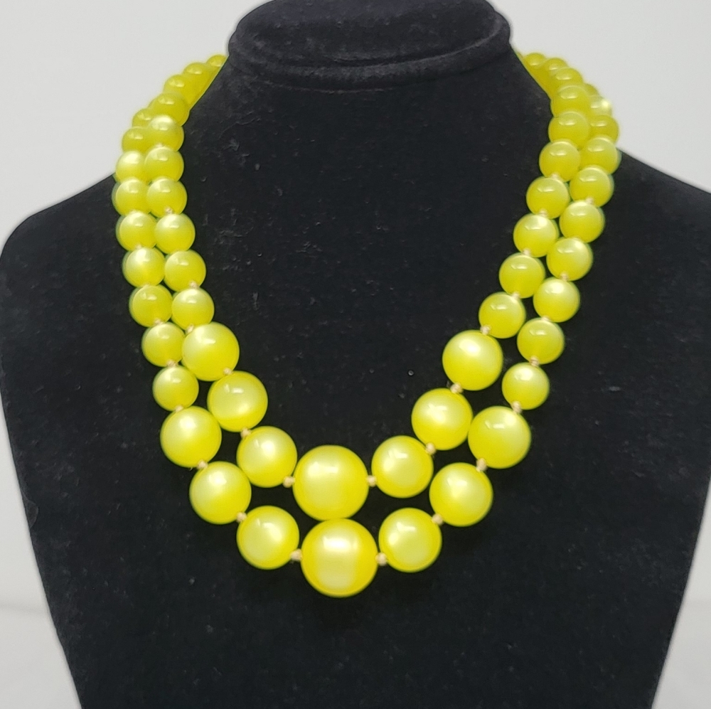 Summer Yellow Moonglow Mid-Century Lucite Double-Strand Necklace